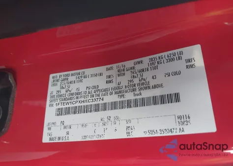 2017 Ford F-150 Xlt from USA, damaged, VIN 1FTEW1CPXHKC33774